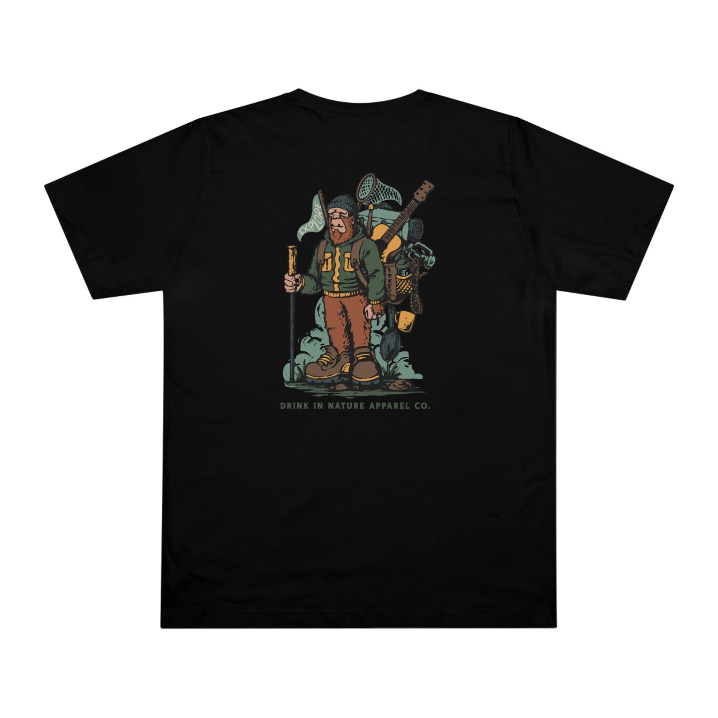 Explore! Sasquatch Hiker Unisex Deluxe T-Shirt, Adventure Tee, Camping Shirt, Outdoor Apparel, Hiking Gear, Gift for Nature Lovers