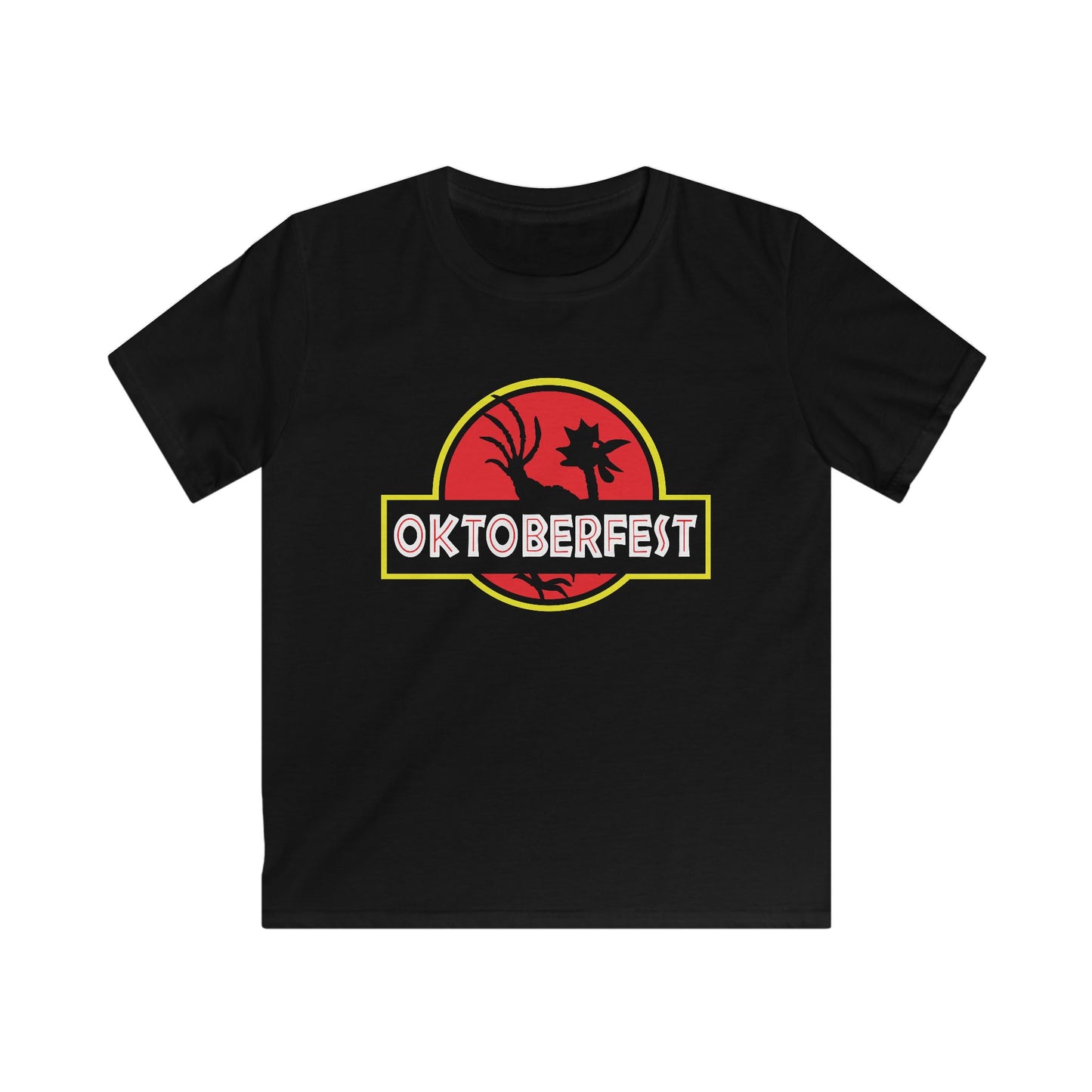 Oktoberfest Park Kids Softstyle Tee - Dinosaur T-Shirt for Young, Festival Shirt, Oktoberfest Chicken Shirt, Funny Shirt