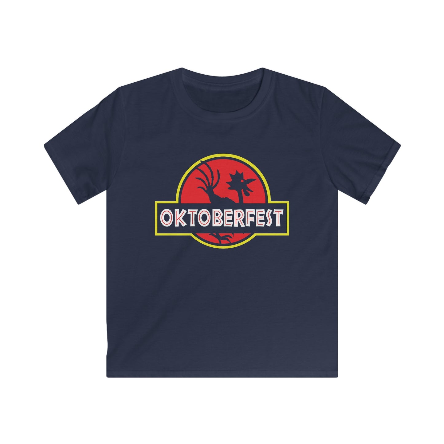 Oktoberfest Park Kids Softstyle Tee - Dinosaur T-Shirt for Young, Festival Shirt, Oktoberfest Chicken Shirt, Funny Shirt