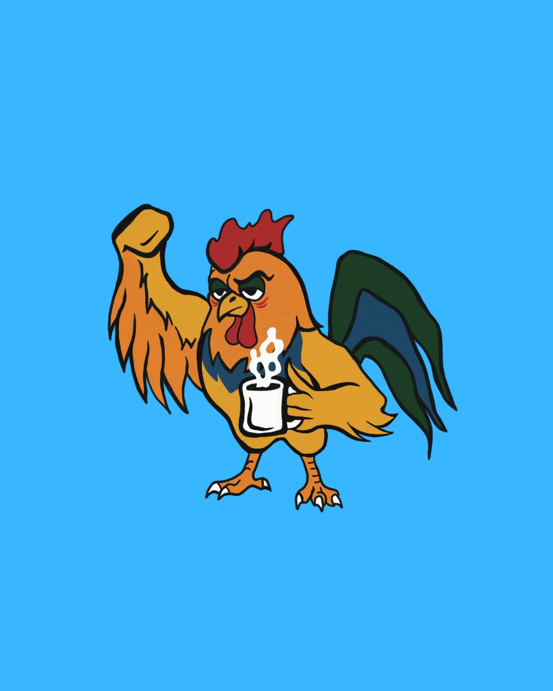 Rise Up! Rooster with Coffee Sticker