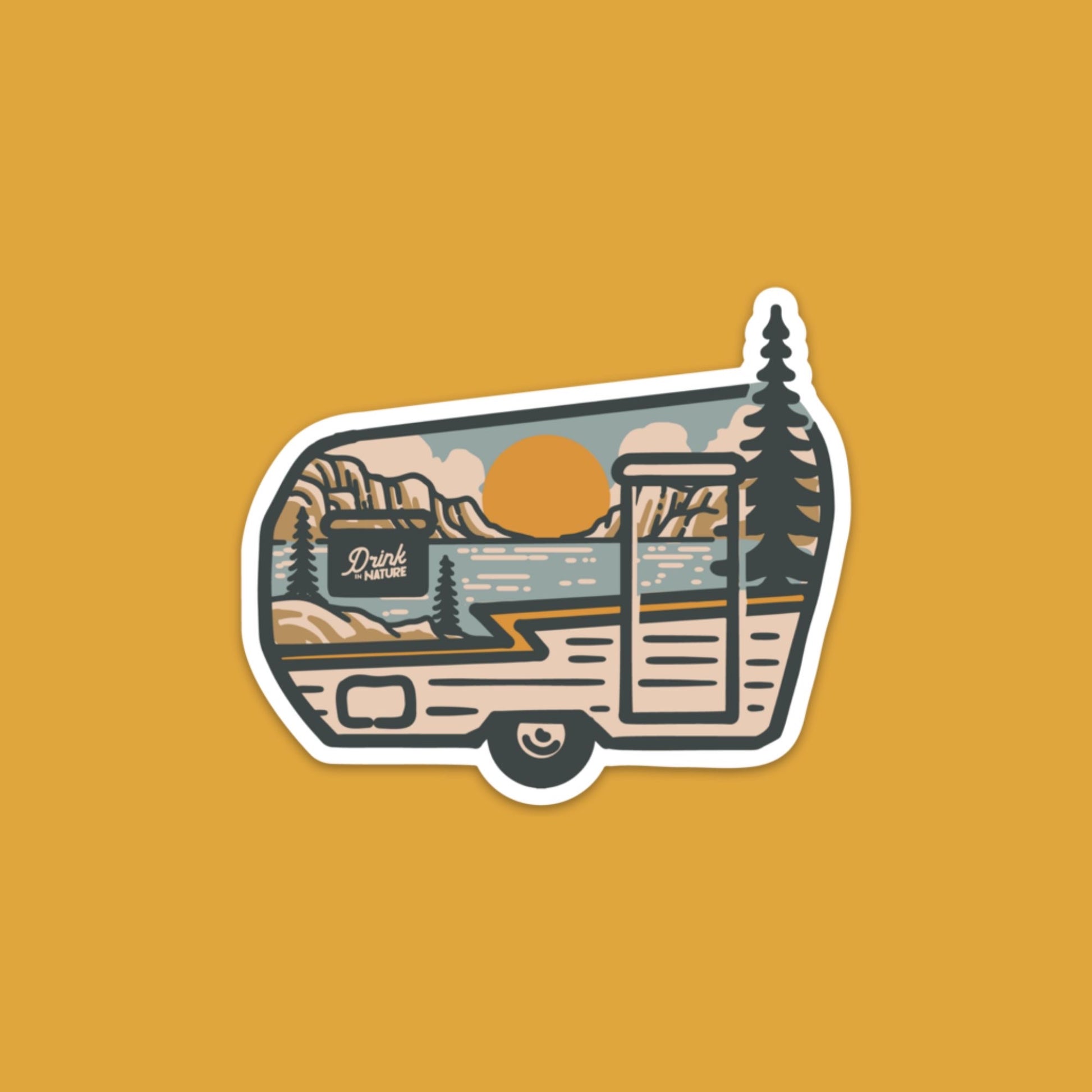 Nature scene inside of camping trailer