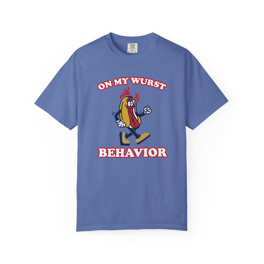 'On My Wurst Behavior' Hot Dog T-Shirt — Retro BBQ & Grill Party Tee