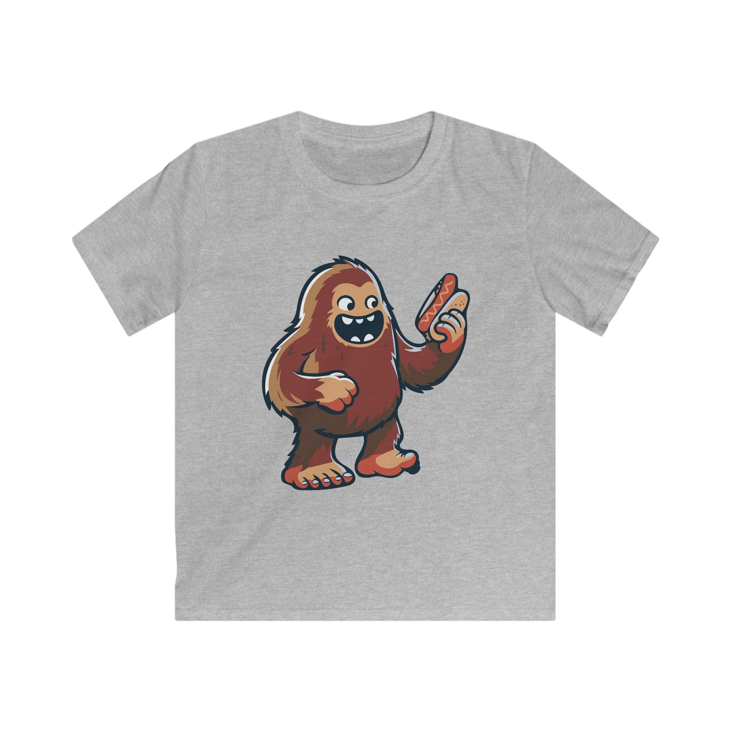 Missing Link Kids Tee — Playful Sasquatch Cartoon Holding a Hotdog Graphic Tee