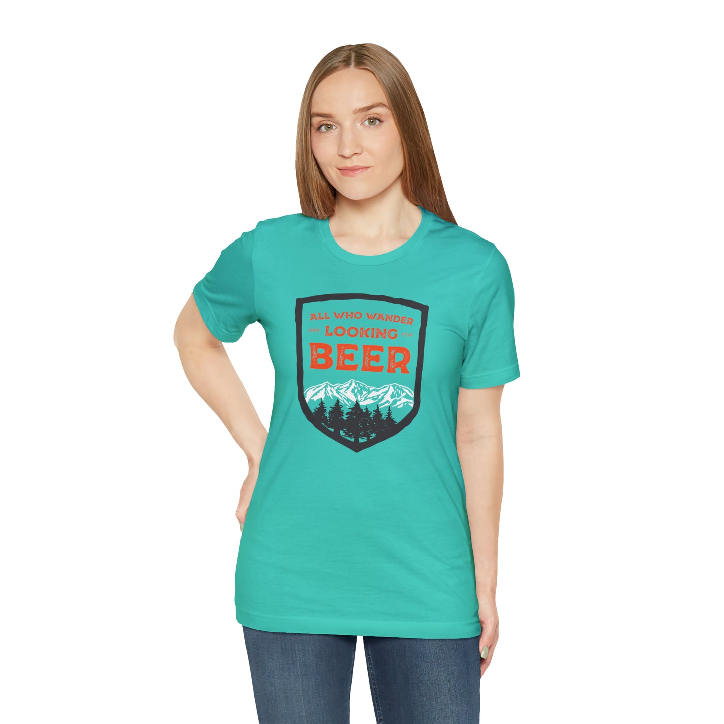 All Who Wander Are Looking For Beer Unisex Jersey Short Sleeve Tee