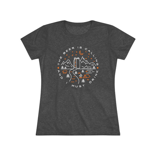 Beer is Calling Women's Triblend Tee | Hiking Shirt, Outdoor T-Shirt, Beer Lover Gift, Summer Top, Camping Apparel