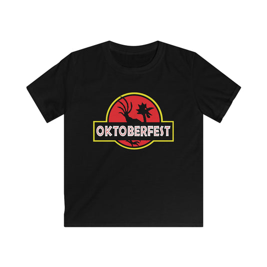 Oktoberfest Park Kids Softstyle Tee - Dinosaur T-Shirt for Young, Festival Shirt, Oktoberfest Chicken Shirt, Funny Shirt