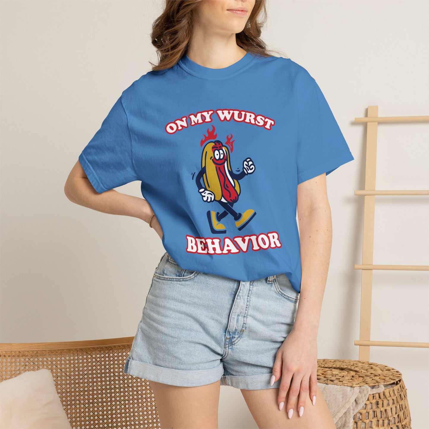 'On My Wurst Behavior' Hot Dog T-Shirt — Retro BBQ & Grill Party Tee