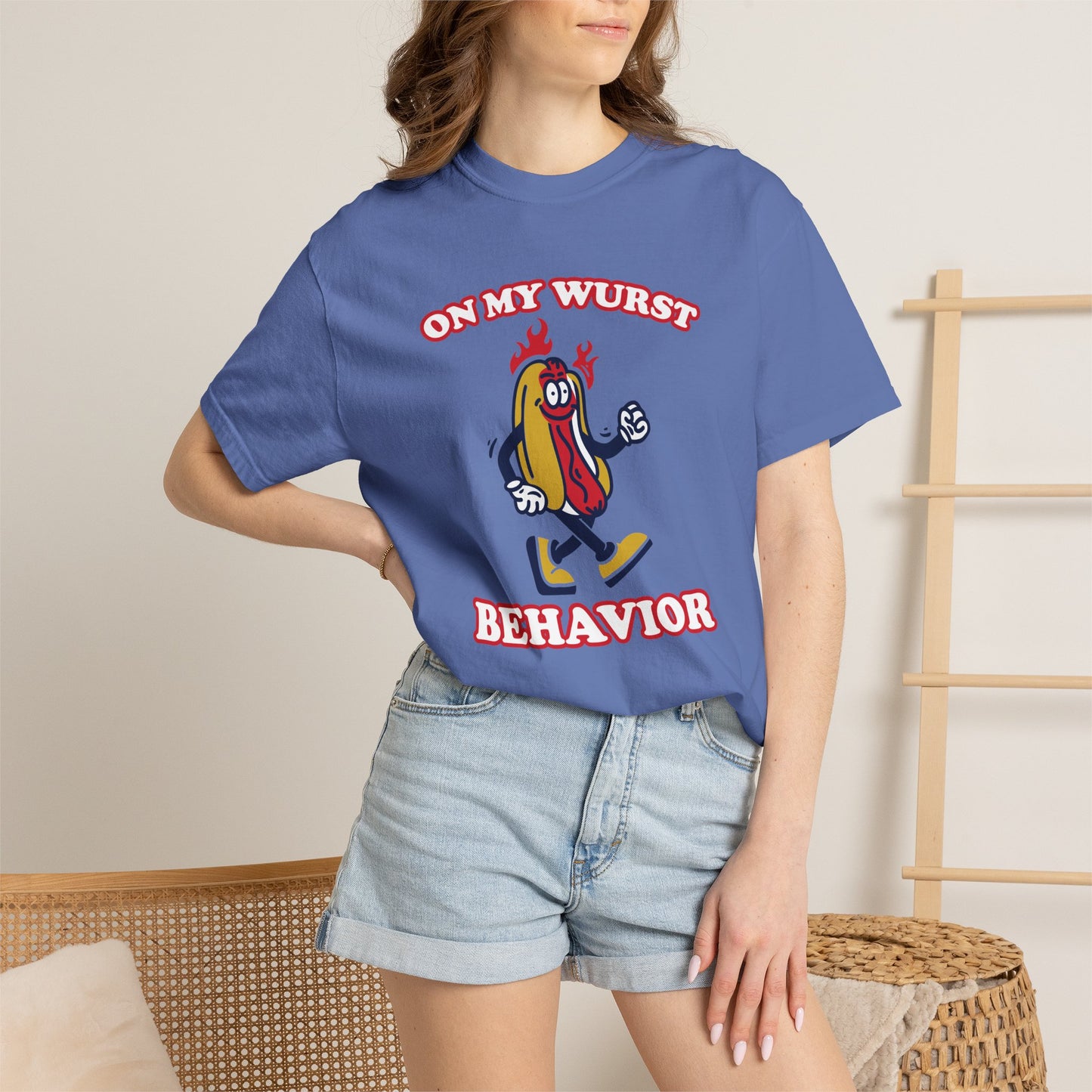 'On My Wurst Behavior' Hot Dog T-Shirt — Retro BBQ & Grill Party Tee